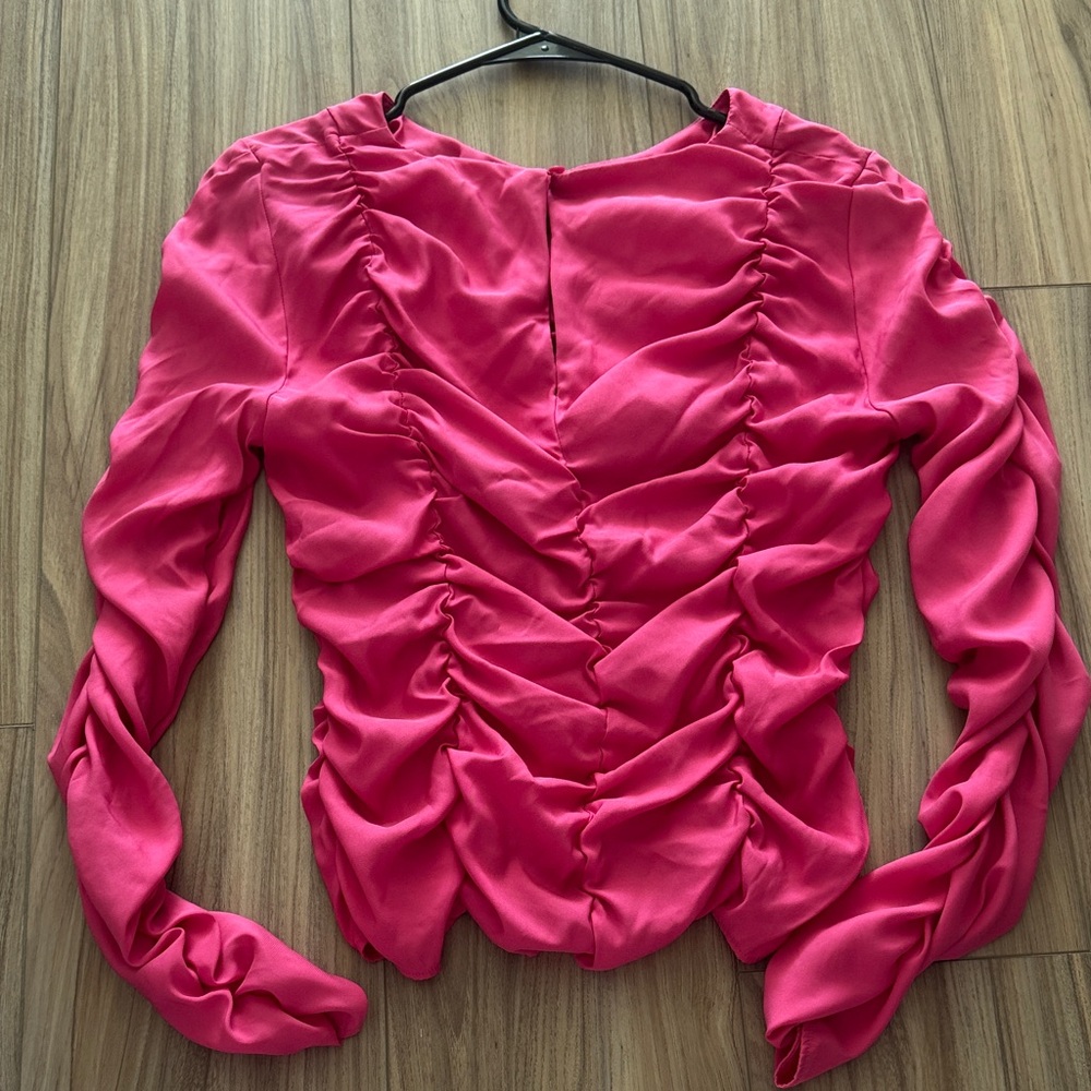 Topshop Vibrant Pink Ruched Blouse - Picture 2 of 3